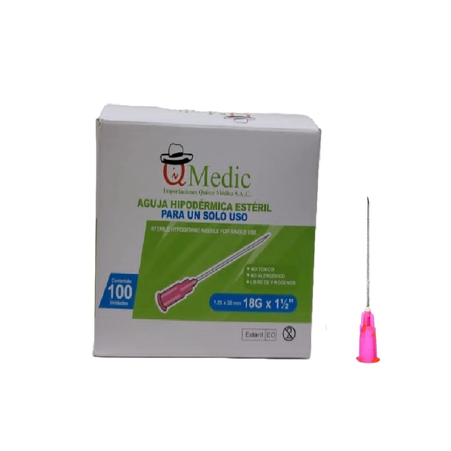 AGUJA DESCART. 18G x 1.1/2" x 100UND - IQMEDIC